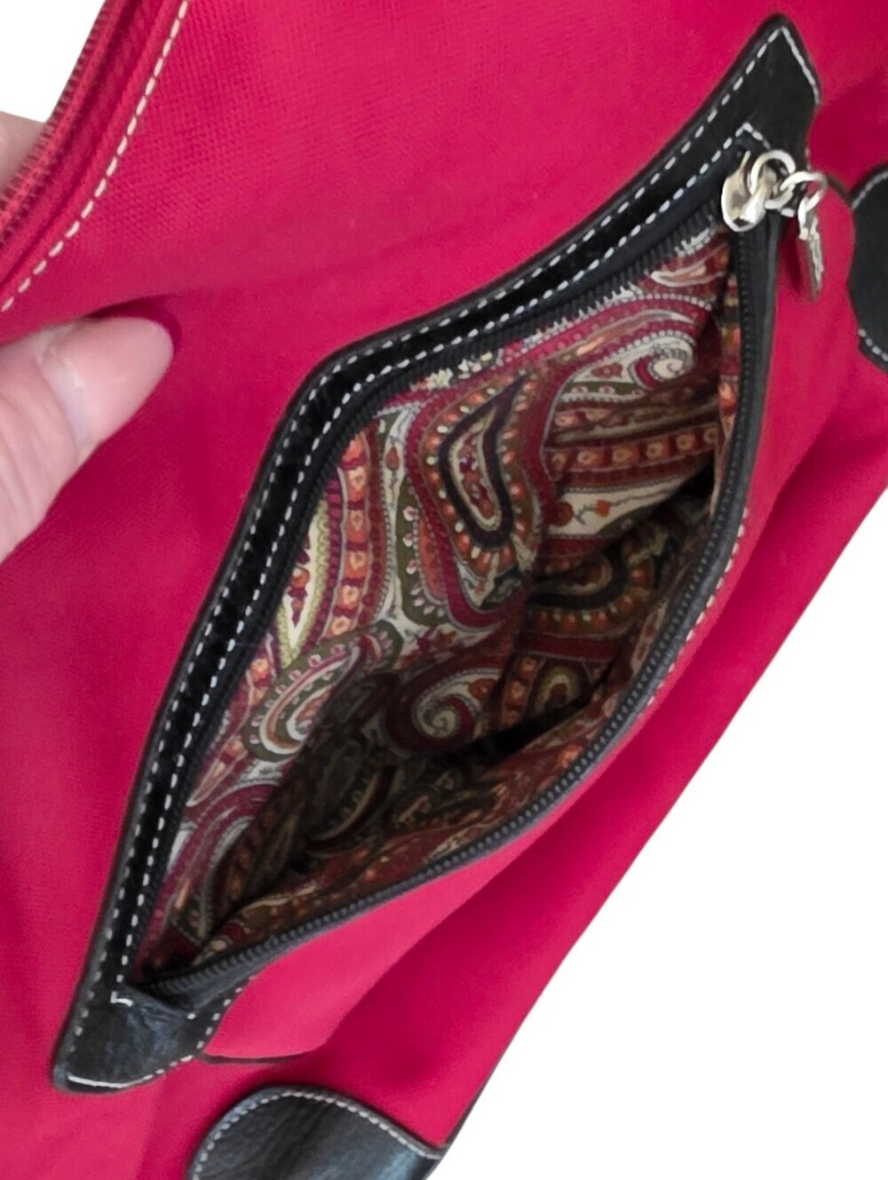 MAXX NY Large Red Microfiber with Black Trim Shoulder Bag - Picture 9 of 16